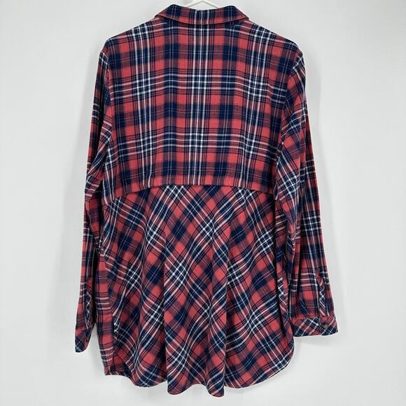 J Jill Denim Tunic LARGE Lagenlook Oversized Flannel Plaid Button Down Shirt - Picture 11 of 14